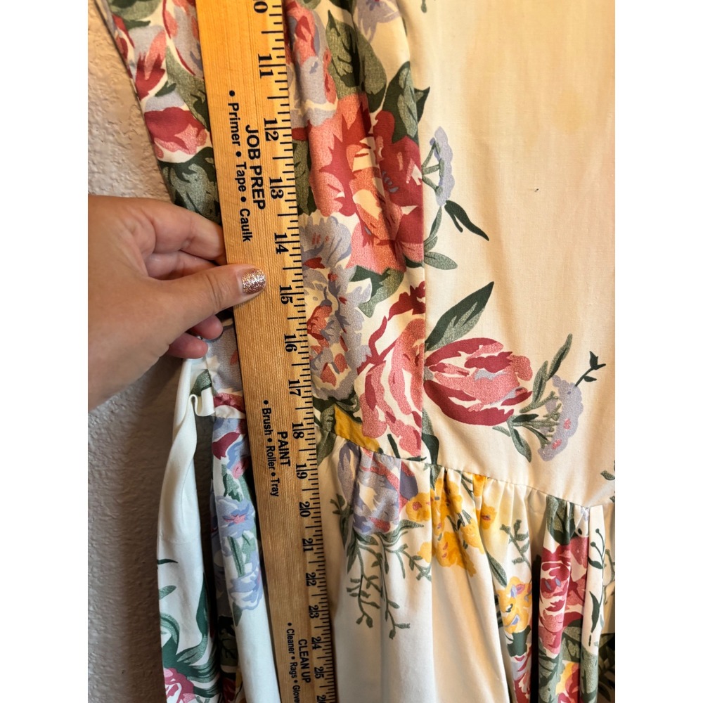 Sunshine Starshine Floral V-Neck Midi Dress Cream Pink Yellow Vintage Sz 14 - Picture 4 of 7